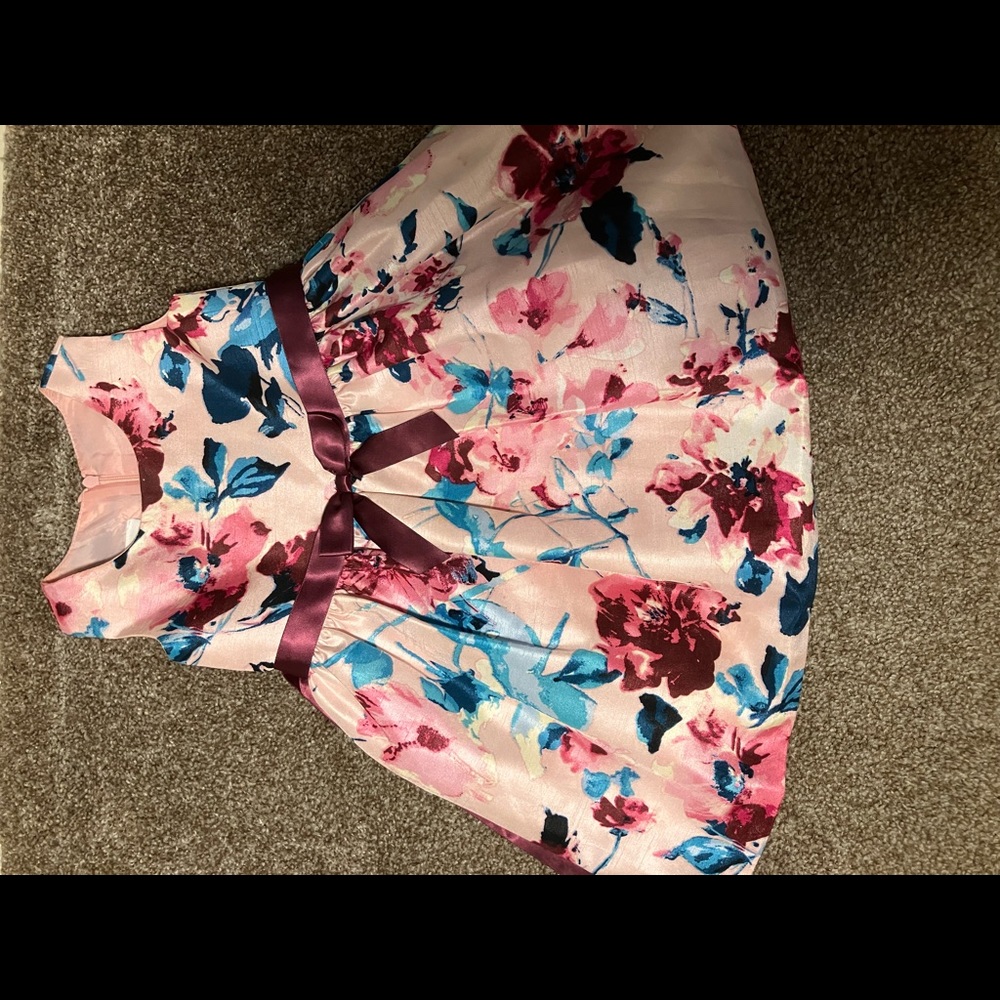 Pink floral polyester dress